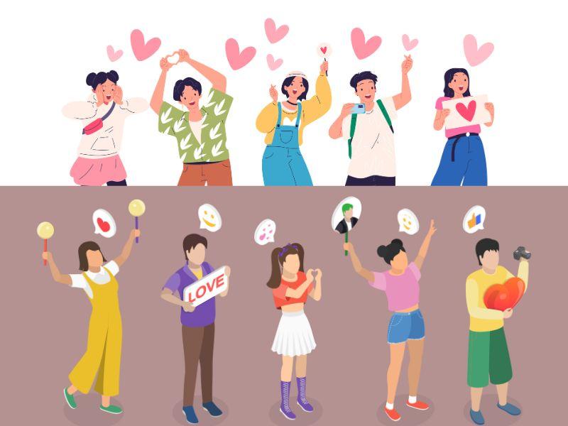 Hình ảnh một nhóm bạn trẻ (fan Hoa Ngữ) đang cùng nhau xem phim hoặc nghe nhạc, thể hiện sự kết nối cảm xúc và chia sẻ