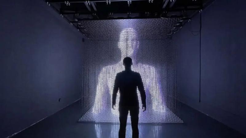 Hình ảnh tượng trưng cho tương lai công nghệ trong ngành giải trí, có thể là hologram hoặc giao diện tương tác phức tạp hiển thị thông tin giải trí