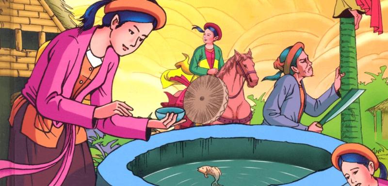 Hình ảnh mẹ đang kể chuyện cổ tích cho con, thể hiện tình mẫu tử và sự gắn kết gia đình khi tả người mẹ.