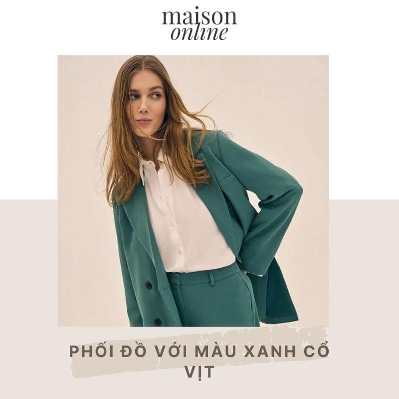 Phối đồ xanh cổ vịt với trắng