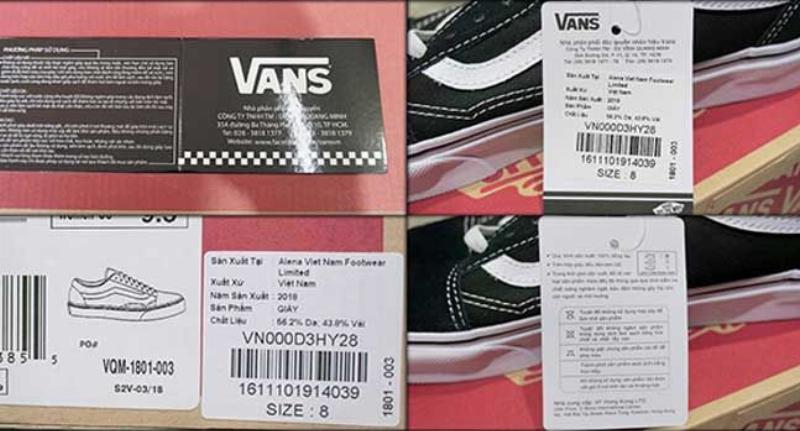 Bức ảnh cận cảnh hộp giày Vans Fear of God chính hãng, tập trung vào tem dán và chất lượng in ấn của hộp.